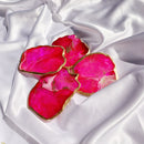 Pink Faux Agate Resin Coaster with Gold Gilded Edge - Set of 2