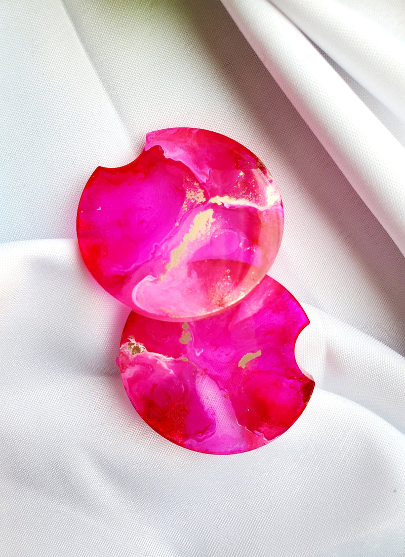Handmade Pink Faux Agate Resin Car Cupholder Coaster