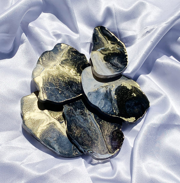 Handmade Black, White & Gold Marble Resin Coaster