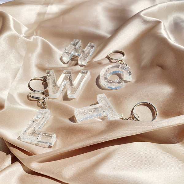 Silver Foil Resin Letter Keychain