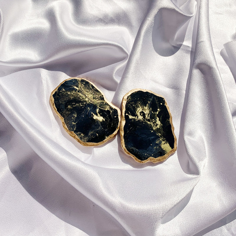Handmade Black Marble Resin Coaster with hand painted Gold Gilding Paint