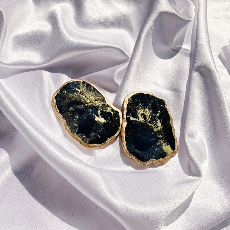 Handmade Black Marble Resin Coaster with hand painted Gold Gilding Paint