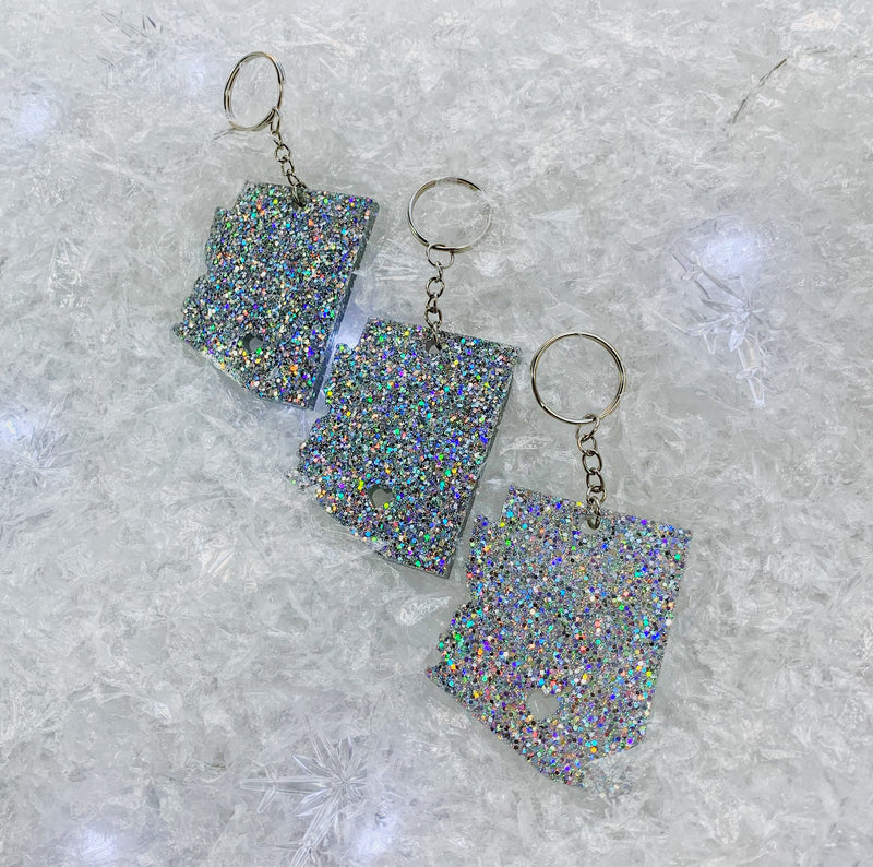 Winter Arizona Pride – Gold Glitter Resin Keychain