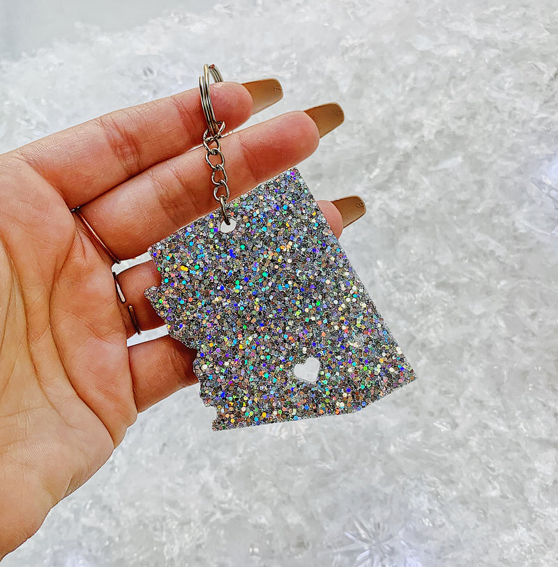 Winter Arizona Pride – Gold Glitter Resin Keychain