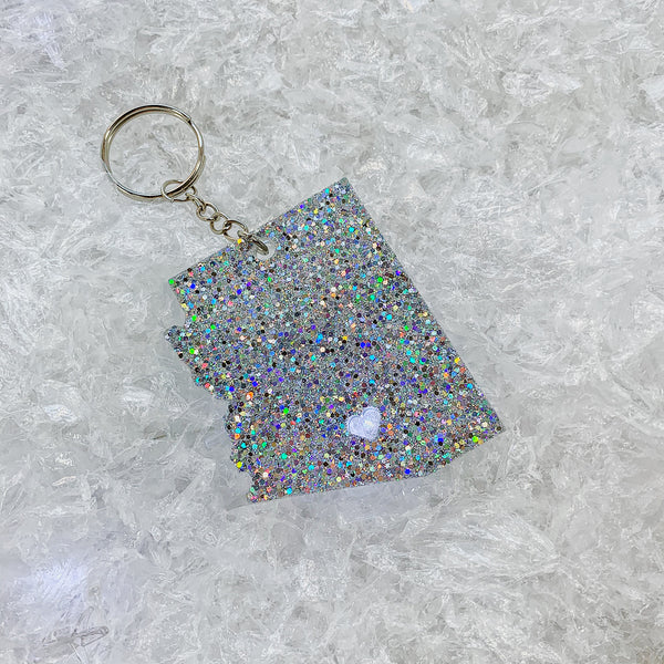 Winter Arizona Pride – Gold Glitter Resin Keychain