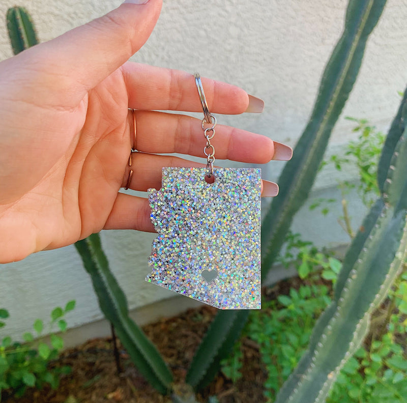 Winter Arizona Pride – Gold Glitter Resin Keychain