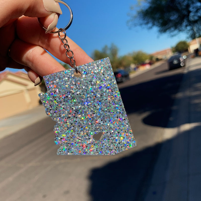 Winter Arizona Pride – Gold Glitter Resin Keychain