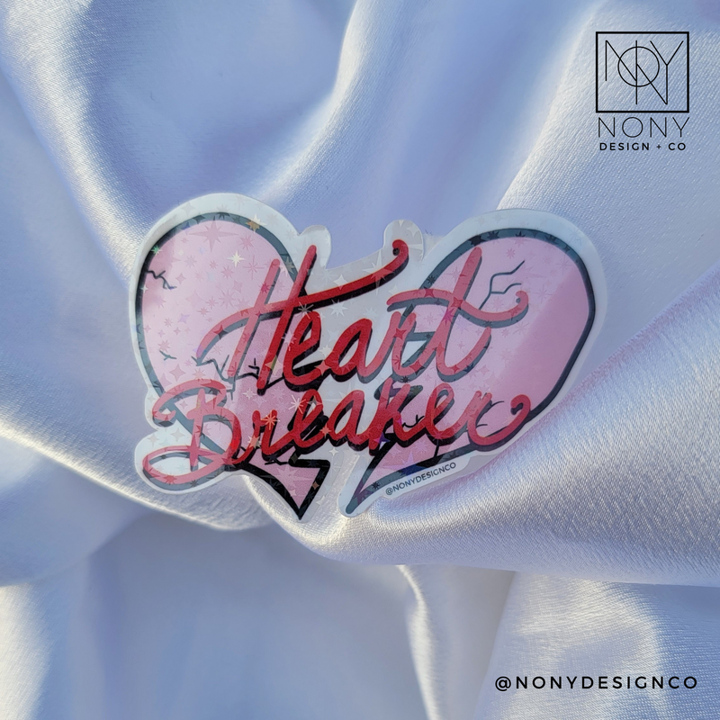 Heart Breaker Iridescent Holographic Die Cut Sticker