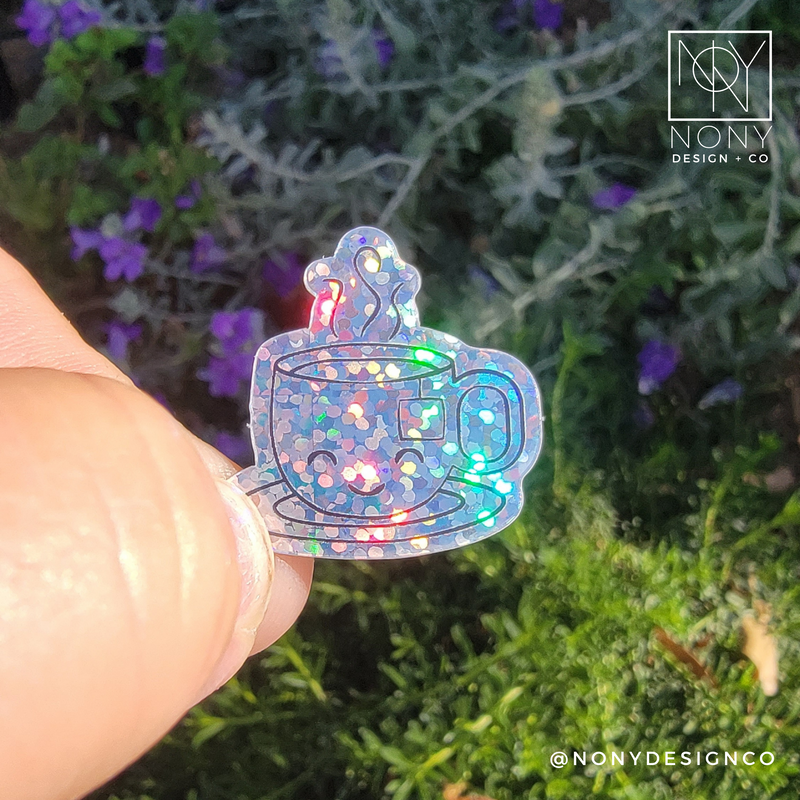 Mini Holographic Teacup Die Cut Sticker