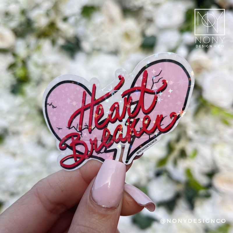 Heart Breaker Iridescent Holographic Die Cut Sticker
