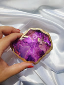 Purple Faux Agate Resin Coaster with Gold Gilded Edge - Set of 2