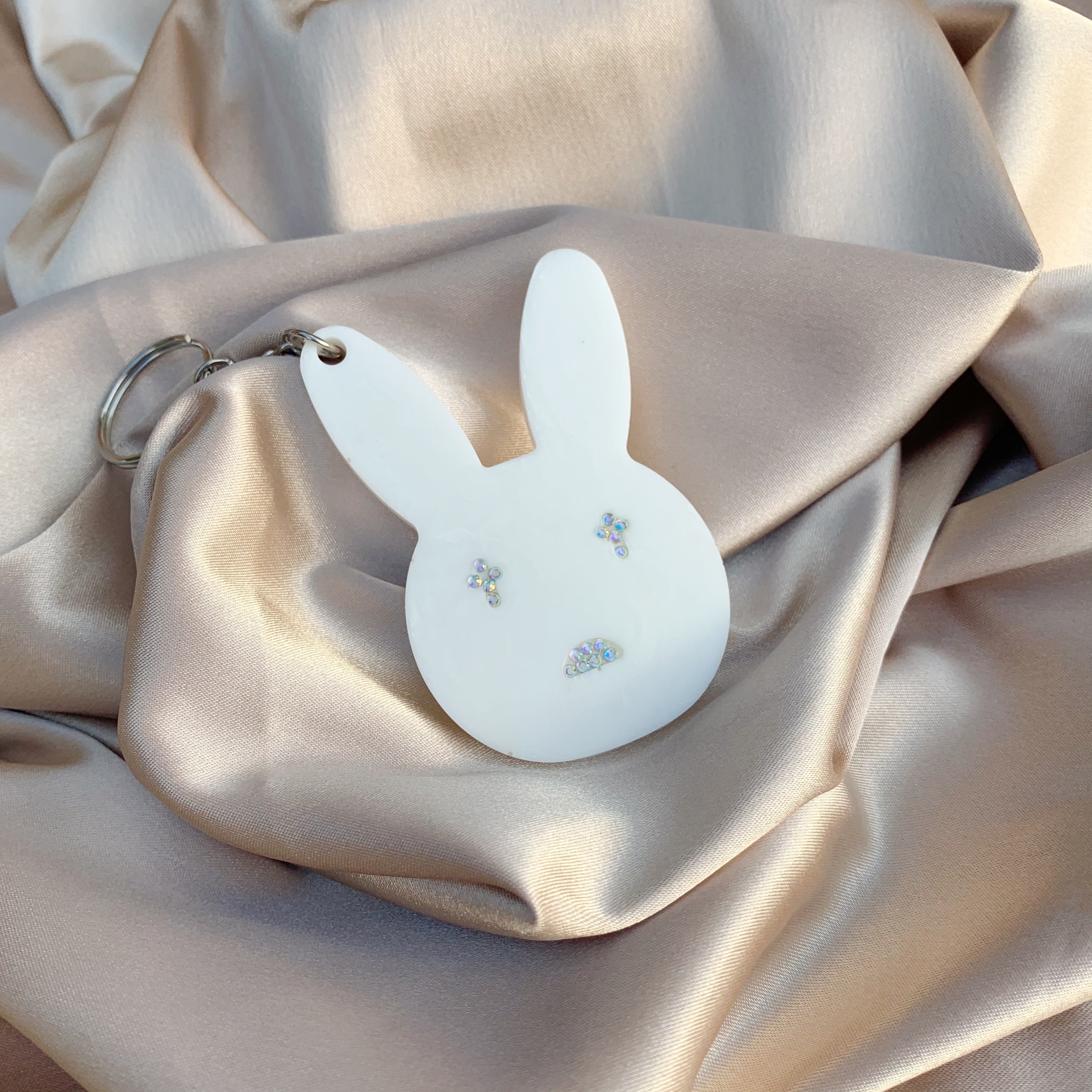 Bad Bunny Rhinestone Resin Keychain - White