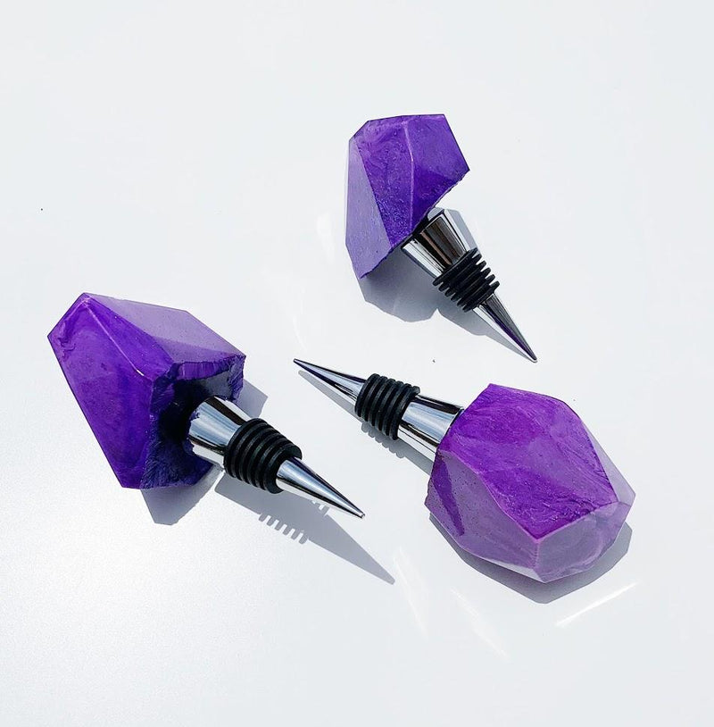 Faux Agate Resin Wine Stoppers | Stainless Steel Cork | Purple + Grey