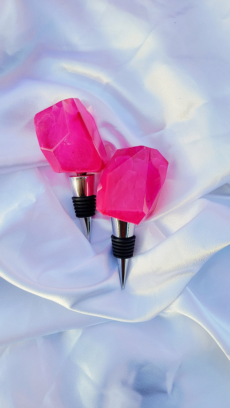 Faux Agate Resin Wine Stoppers | Stainless Steel Cork | Pink & Red