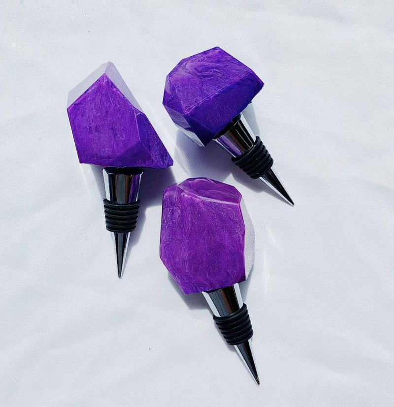 Faux Agate Resin Wine Stoppers | Stainless Steel Cork | Purple + Grey