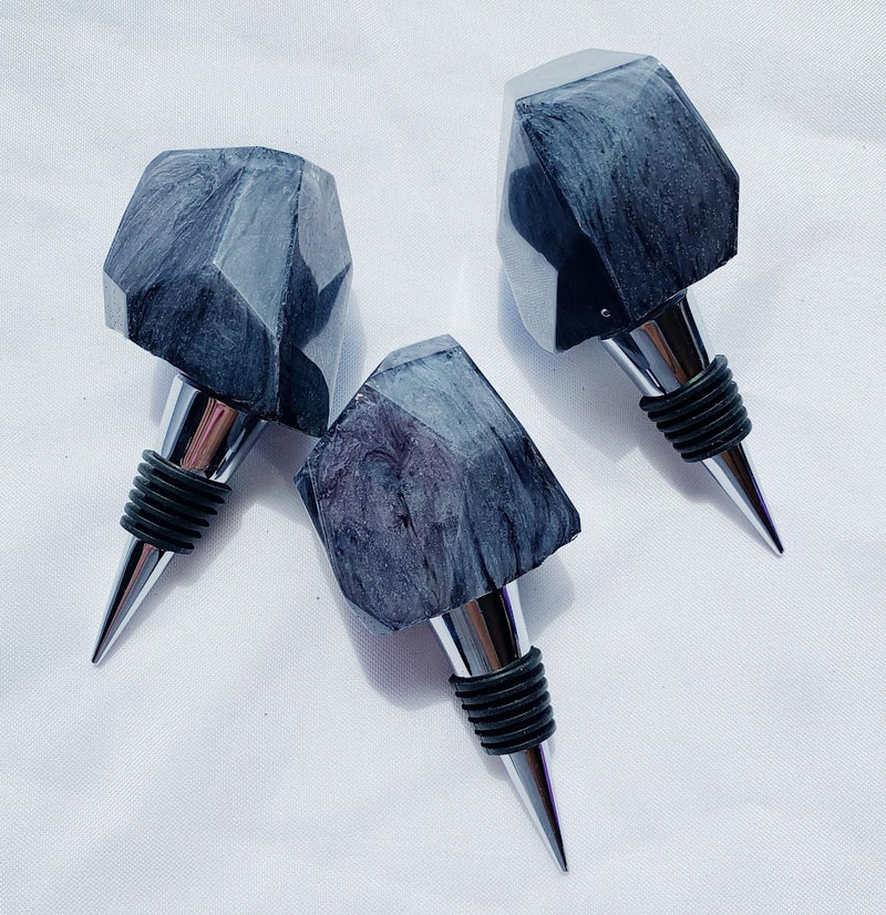 Faux Agate Resin Wine Stoppers | Stainless Steel Cork | Purple + Grey