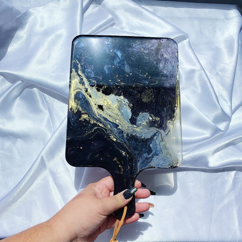 Rectangle Faux Agate Resin Cutting Board | Teal + Black with Gold