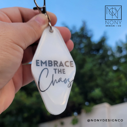Personalized Retro Keychain | Midcentury Hotel Key Tag | Beep Beep Bitch | Bad Driver | Embrace the Chaos | Tired Moms Club | Good Vibes