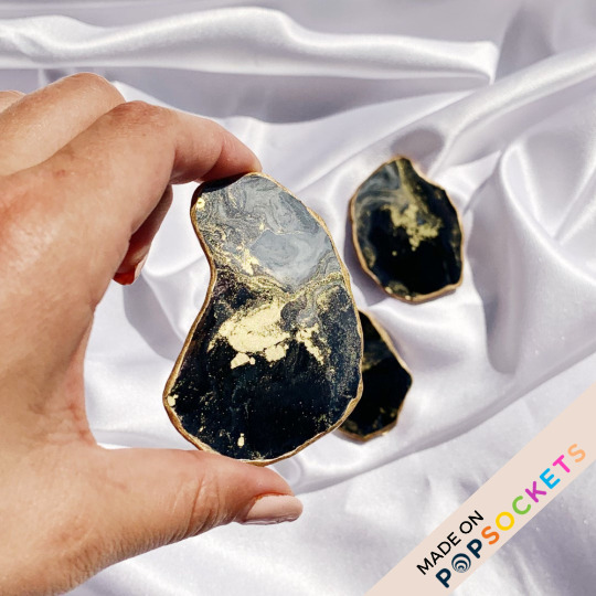 Agate Geode Inspired Resin Phone Grip – Black