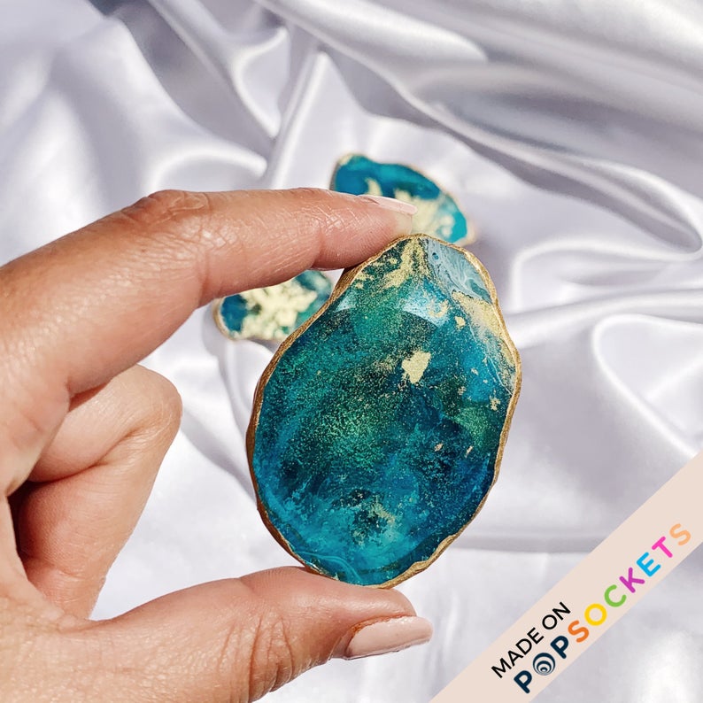 Agate Geode Inspired Resin Phone Grip – Teal