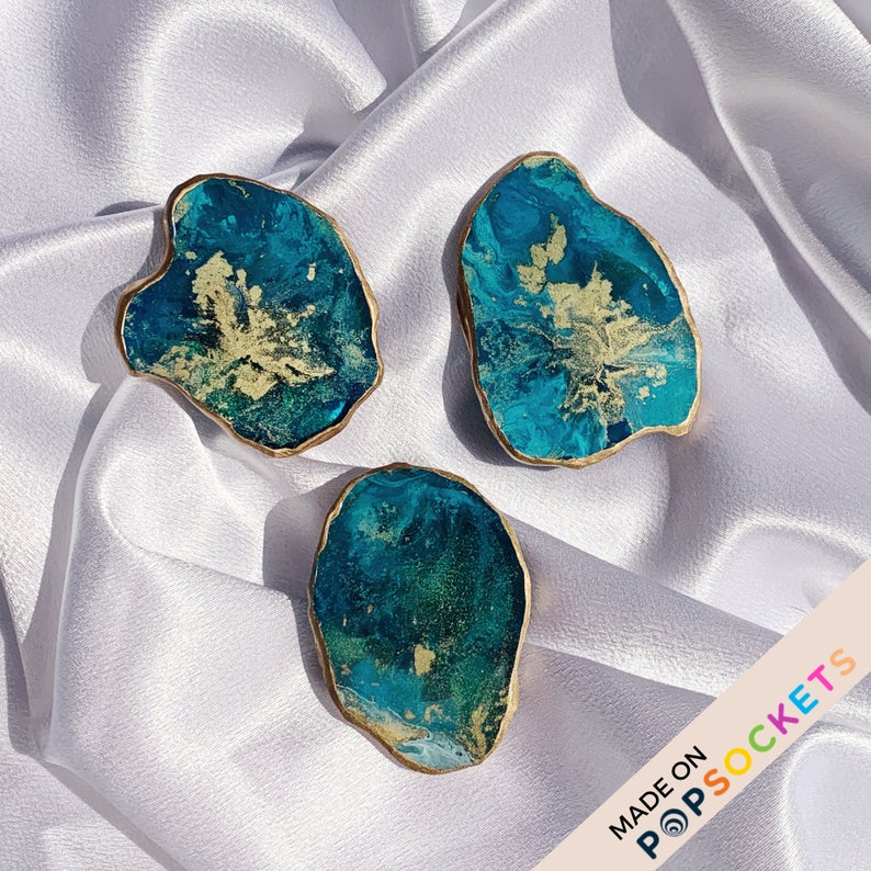 Agate Geode Inspired Resin Phone Grip – Teal