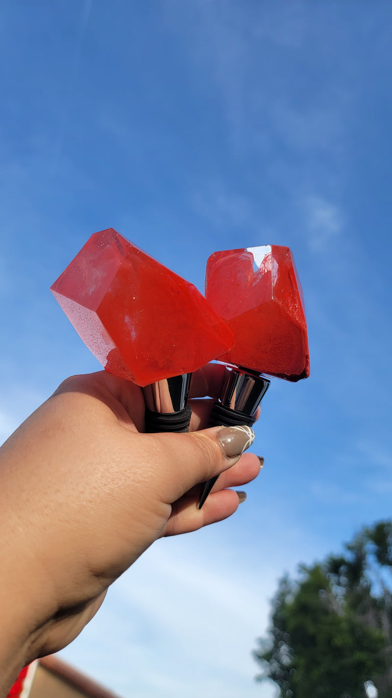 Faux Agate Resin Wine Stoppers | Stainless Steel Cork | Pink & Red