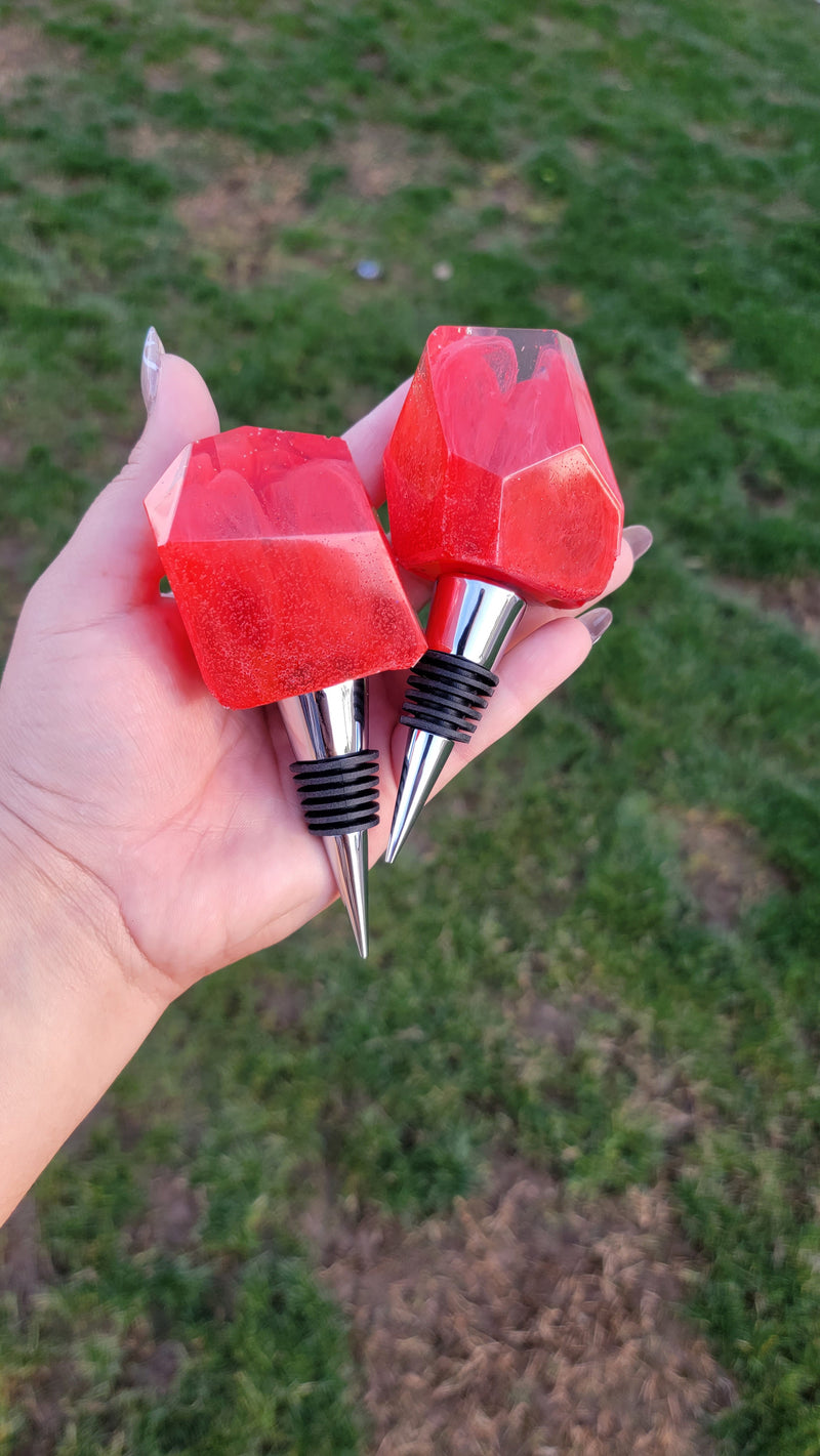 Faux Agate Resin Wine Stoppers | Stainless Steel Cork | Pink & Red