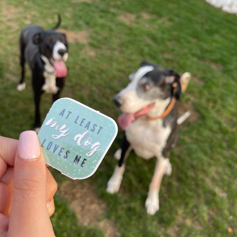 At Least My Dog Loves Me Iridescent Holographic Die Cut Sticker